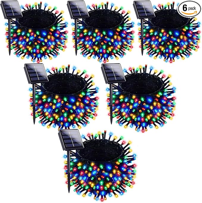 KENTA Solar Christmas Lights Outdoor 6 Pack 240FT 600 LED Solar String Lights with 8 Lighting Modes Waterproof Fairy Tree Lights for Yard Garden Patio Tree Christmas Decoration (Multicolor)