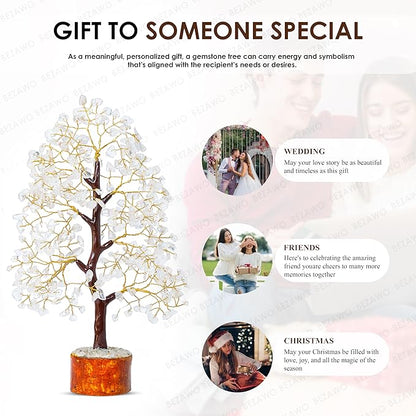 Crocon Clear Quartz Crystal Tree of Life - Chakra for Positive Energy, Feng Shui Decor - Gemstone Money Bonsai Tree, Good Luck Healing Crystals - Meditation Stones, Spiritual Unique Gift 10-12"