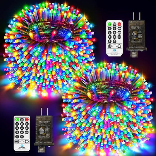2 Pack 403 FT 1000 LED Christmas Lights Outdoor Fairy Lights Plug in Extra Long Clear Wire String Lights with Remote Timer 8 Modes for Outside House Tree Garden Wedding Party Decorations- Multicolor