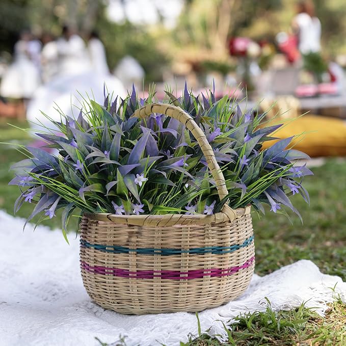 8 Bundles Artificial Plants Bushes Outdoor UV Resistant Fake Flowers Grass Bulk Faux Plastic Greenery for Fall Winter Summer Outside Window Box Planter Front Porch Yard Floral Arrangements