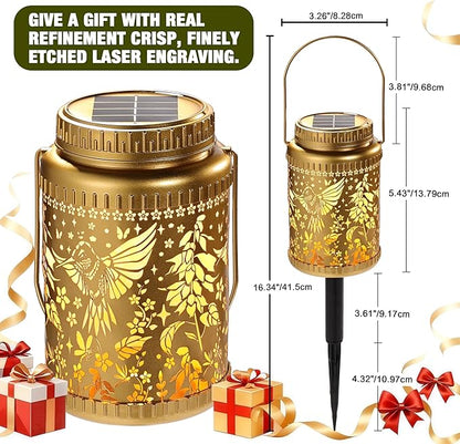 Cooo 4 Pack Solar Lanterns Outdoor Waterproof Hummingbird Red_Sage Solar Pathway Lights Landscape Path Christmas Gifts for Women Mom Grandma for Outdoor Table Lamps Garden Yard Backyard Decor -Gold