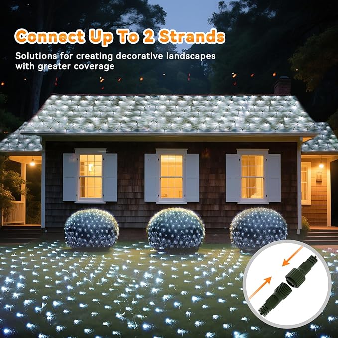 LitHome 14.8FT x 5FT Christmas Net Lights, 300 LED Cool White Net Lights Outdoor Mesh Light Connectable Waterproof, 8 Modes Large Mesh Light Green Wire Plug in for Bushes Xmas Yard Garden Party Decor
