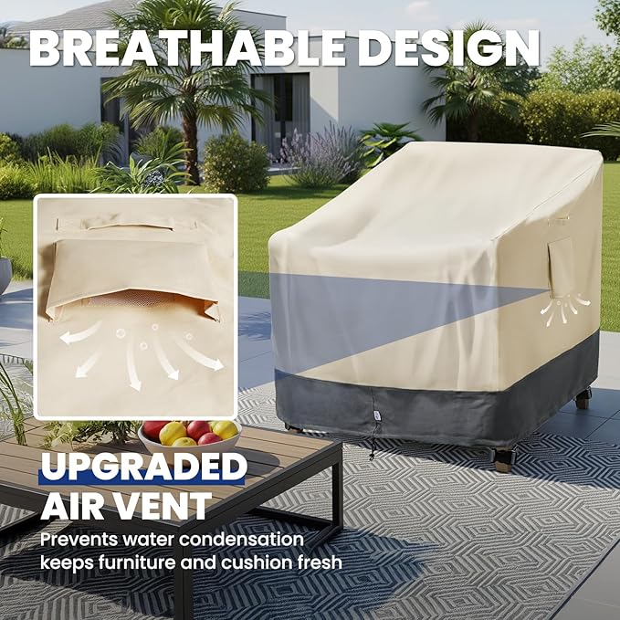Extra Heavy Duty Patio Chair Covers Waterproof Up to 8000pa, 2 Pack Patio Furniture Covers for Outdoor Swivel/ Rocking Chair/ Adirondack Chairs, Outdoor Seat Cover with Air Vents, 33"W x 35"D x 38.5"H