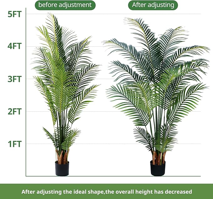 Artificial Tropical Palm Plant - 5 Ft Artificial Tree with Plastic Pot for Office and Home Decor, Tall Faux Plants for Indoors and Outdoors, Artificial Silk Palm Housewarming Gift,K150