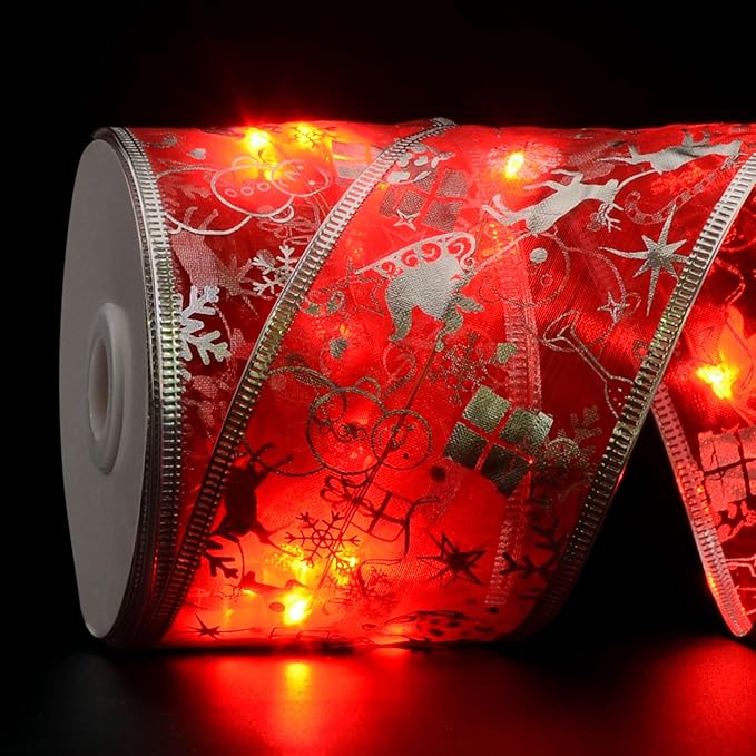 Christmas Decorations, 2.5Inch x 33Ft 100 Led Christmas Tree Ribbon Lights with Remote Control, Battery Operated & USB Powered 8 Lighting Modes Fairy String Lights with Timer for Xmas Decor