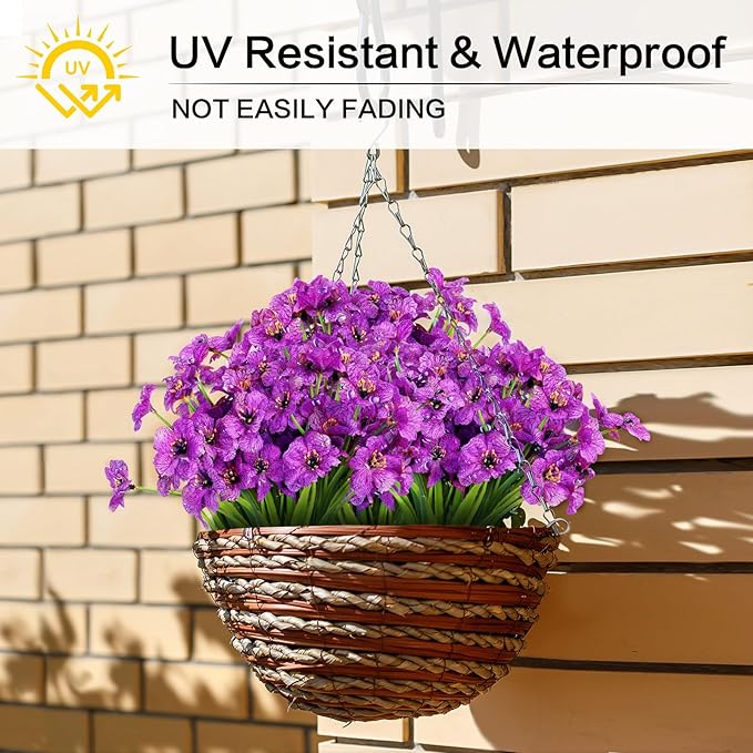 AGIRL 24 Bundles Artificial Flowers for Outdoor,No Fade Fake Plastic Flowers Faux Plants for Decoration Hanging Planters Indoor Outside Garden Porch Window Box Home Wedding Farmhouse