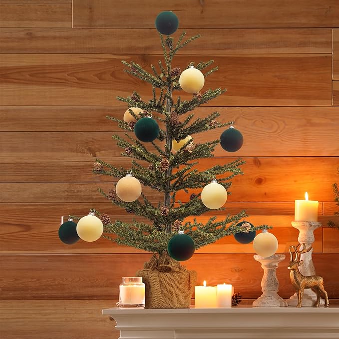 KI Store Velvet Christmas Balls Light Brown 25pcs Flocked Christmas Tree Ornaments for Xmas Holiday Hanging Decor