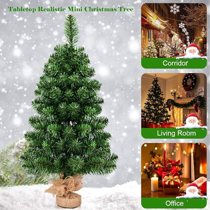 GOFLAME 3ft Mini Artificial Christmas Tree, Tabletop Spruce Christmas Tree with New PVC Material and Cement Base, Perfect for Indoor Decoration