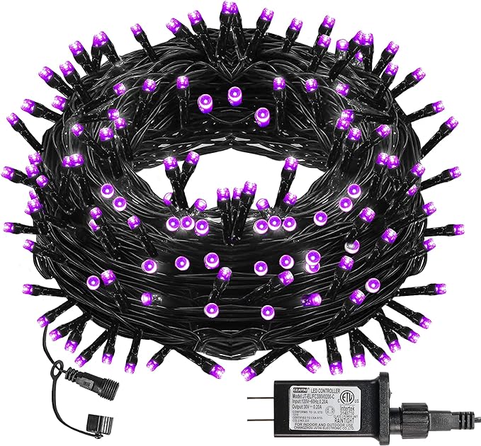 DAZZLE BRIGHT Halloween 300 LED String Lights, 100FT Connectable String Lights with 8 Lighting Modes, Halloween Decorations for Party Carnival Supplies, Indoor Outdoor Yard Garden Decor (Purple)