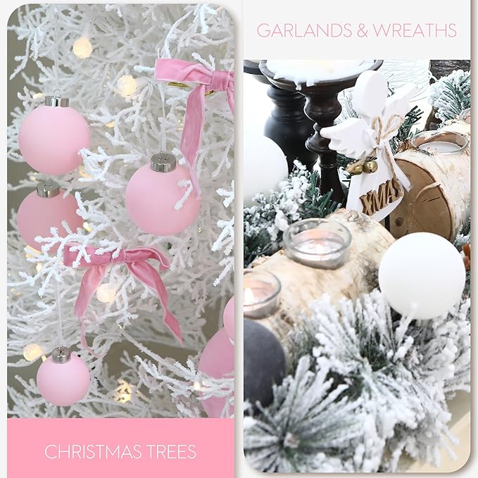 Sea Team 25-Pack Flocked Velvet Christmas Tree Ball Ornaments Set, Hanging Velour Baubles, Shatterproof Plastic Decorations for Xmas Tree, Wreath, Garland, 60mm/2.36 Inches, Pink