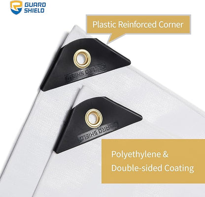 GUARD SHIELD Extreme Heavy Duty White Poly Tarp 12x20 Feet Cover Waterproof Tarps 20mil Thick UV and Tear Resistant Tarpaulin