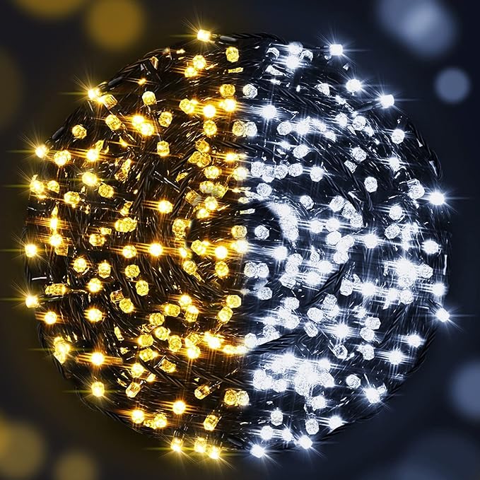 AmyHomie Color Changing Christmas Lights, 108Ft 300LED White Warm White String Lights, 8 Modes Waterproof Fairy String Lights for Outdoor & Indoor Christmas Tree Home Patio Garden Decor