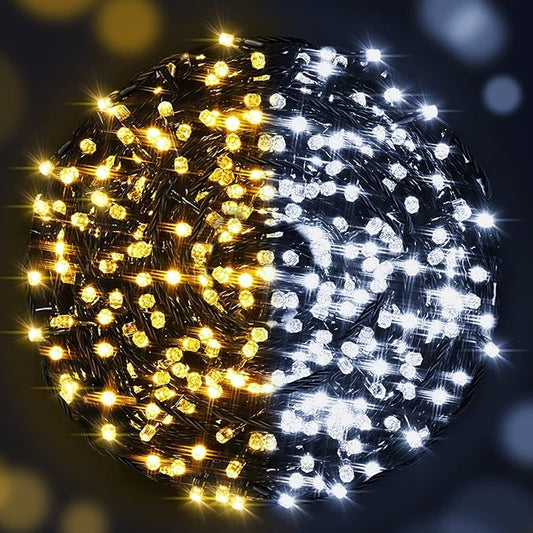 AmyHomie Color Changing Christmas Lights, 108Ft 300LED White Warm White String Lights, 8 Modes Waterproof Fairy String Lights for Outdoor & Indoor Christmas Tree Home Patio Garden Decor