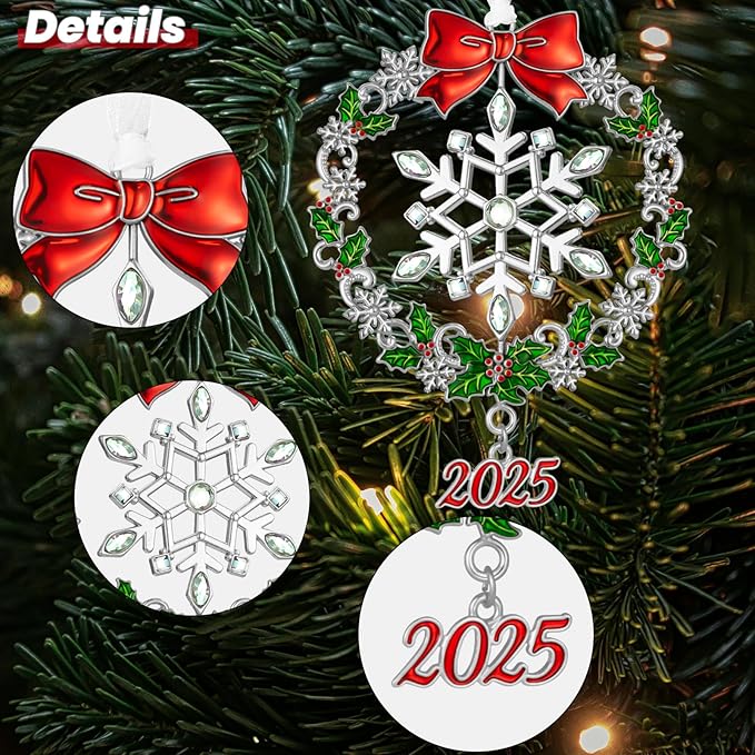 Christmas Tree - 2025 Rotation Snowflake Hanging Ornaments Pendant of Car Charm Holiday Keepsake Gift Home Decor (Snowflake Silver)