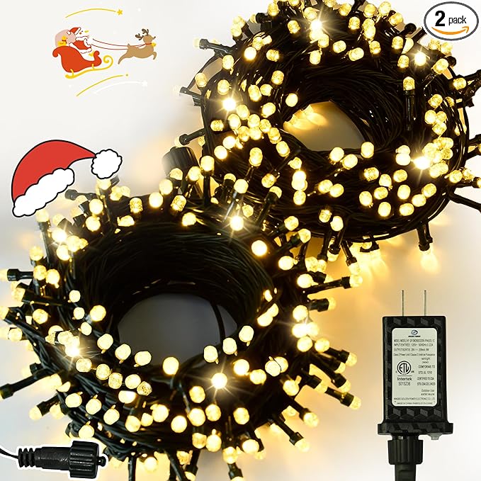 ULG Upgraded 2-Pack 152FT 400 LED Christmas String Lights, Extendable Waterproof Fairy Lights with Memory Function, 8 Modes, Bubble Bulbs, Warm White, Adapter Included for Indoor/Outdoor Decor
