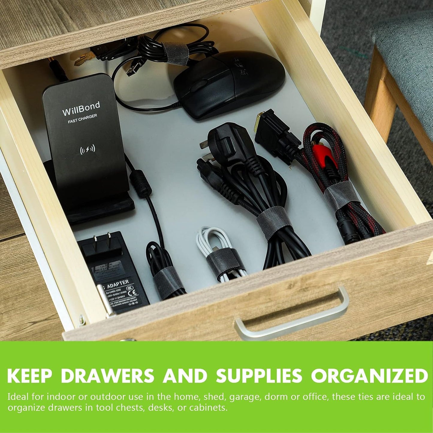 WILLBOND 1 Inch x 90ft Fastening Tape Cable Ties Reusable Fastening Nylon Tape Double Side Hook Roll Hook and Loop Straps Wires Cords Management Wire Organizer Straps (Black)