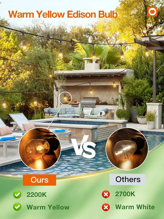 addlon 48 FT Outdoor String Lights Commercial Grade Weatherproof Strand, 18 Edison Vintage Bulbs, 15 Hanging Sockets (3 Spare Bulbs), ETL Listed Heavy-Duty Decorative Christmas Lights for Patio Garden