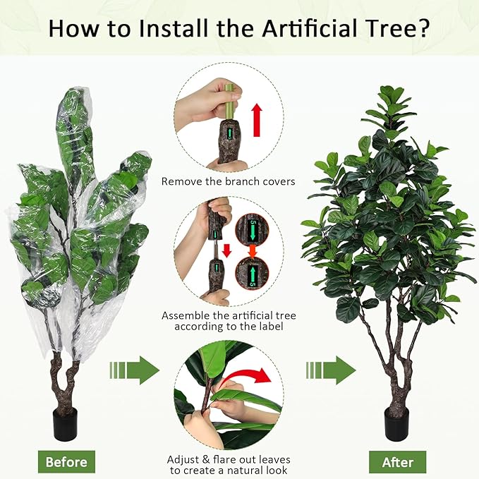 8FT Faux Fiddle Leaf Fig Tree, Large Artificial Plants Indoor Ficus Lyrata Trees, Realistic Fake Tree in Pot Floor Plant for Home Decor Office Christmas Housewarming Gift