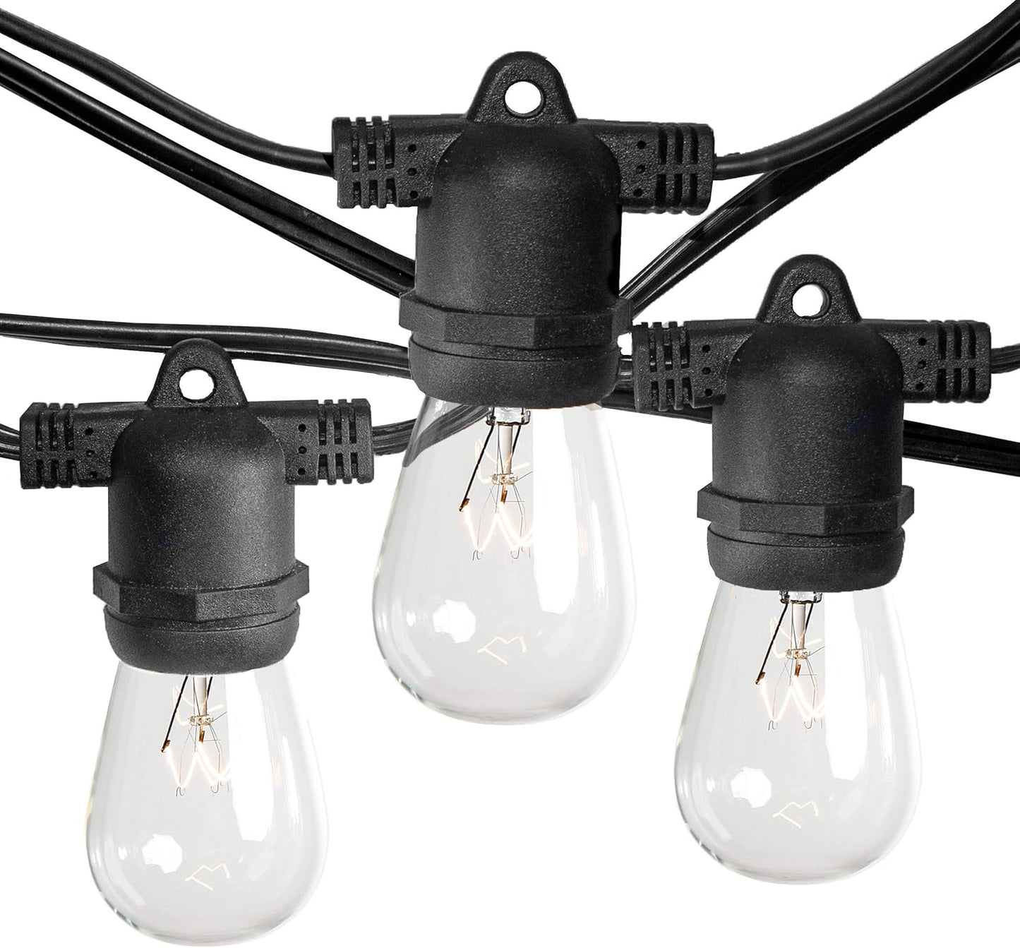 Hometown Evolution, Inc. 100 Foot Commercial Grade Outdoor String Lights (100 Foot 50 Socket, S14 11 Watt Clear Light Bulbs)