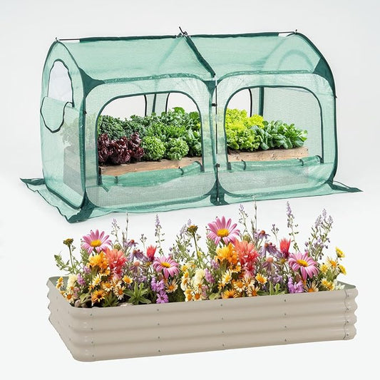porayhut Pop up Tunnel Greenhouse Cover Plant Tent with 4x2FT Riased Garden Bed Set,Raised Planter Box