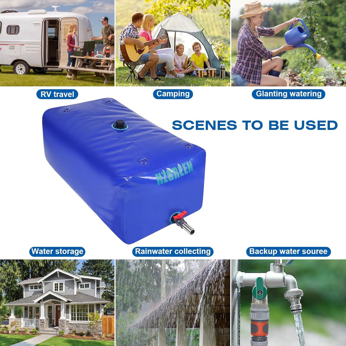 Water Bladder 1000L/260G Water Tank Storage Container Foldable Portable Large Capacity Soft Bag Suitable for Outdoor Easy to Carry Out