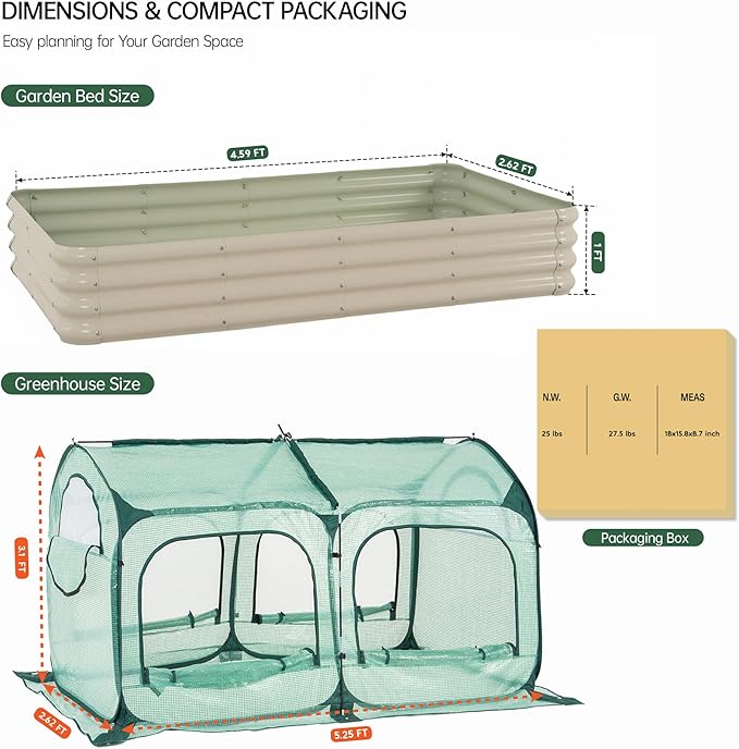 porayhut Pop up Tunnel Greenhouse Cover Plant Tent with 4x2FT Riased Garden Bed Set,Raised Planter Box