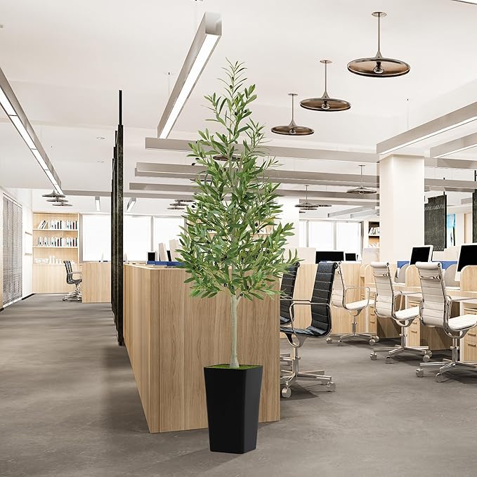 PeoDeco Artificial Faux Olive Tree 6ft Tall Realistic Fake Floor Green Silk House Potted Plants Large for Bedroom Living Room Home Office Decor Indoor Outdoor with Pot