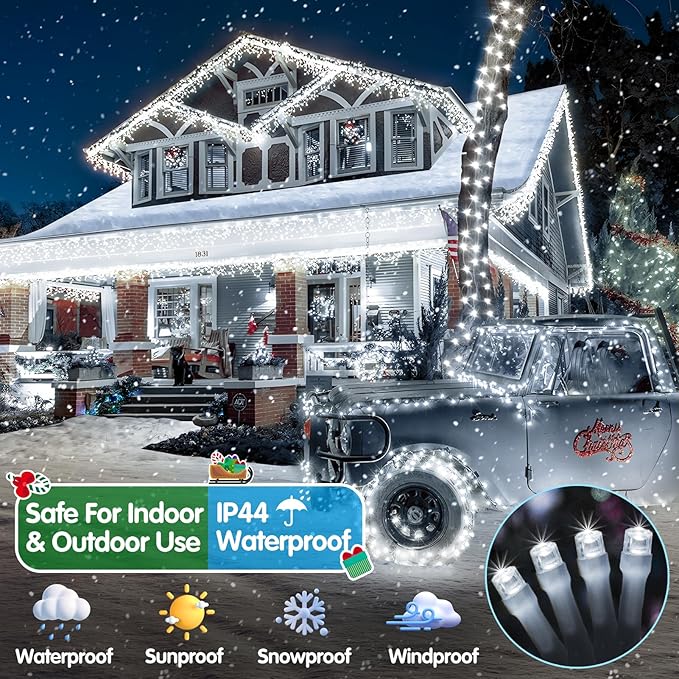 Heceltt Christmas Lights Outdoor, 522FT 1300 LED String Lights with 8 Lighting Modes, Timer Memory Function Twinkle Fairy Lights Waterproof Plug in for Xmas Tree Wedding Party Holiday Decor(White)