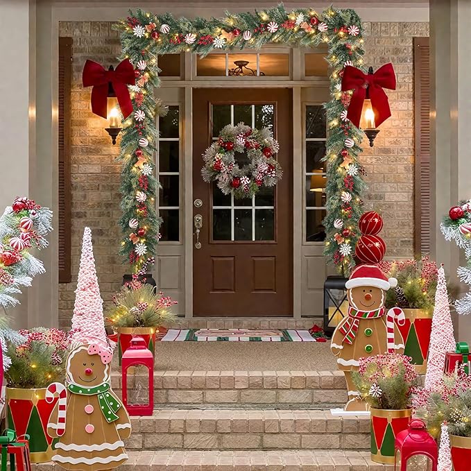 6 ft Gingerbread Christmas Garland with 30 Lights with Timer/Baking Holiday Decor/prelit Whimsical Gingerbread Kitchen Decor/Lighted Door Hanger .Stairs,Mantel,Porch Decoration