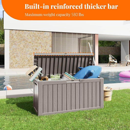 80 Gallon Resin Deck Box, Lockable Patio Outdoor Storage Box for Furniture, Garden Tools and Tools Storage, Waterproof Outside Storage Boxes - Grey