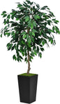 Artificial Ficus Tree 5FT - Faux Indoor Tree with Black Tall Planter - Fake Ficus Floor Plant in Pot - Artificial Silk Tree for Home Office Living Room Decor Indoor