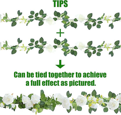 Sggvecsy 4Pcs 31Ft Artificial Rose Vine Fake Flower Garland Floral Garland Faux Silk Hanging Vine Rose Ivy Vines for Wedding Arch Party Wall Garden Ceremony Background Outdoor Decor (White)