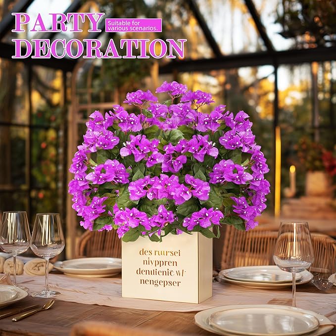 4 Pcs Artificial Flowers Bougainvillea Outdoor Artificial Plants Faux Flowers with Stems Silk Flowers for Wedding Porch Living Garden Decor(4PCS,Dark Purple)