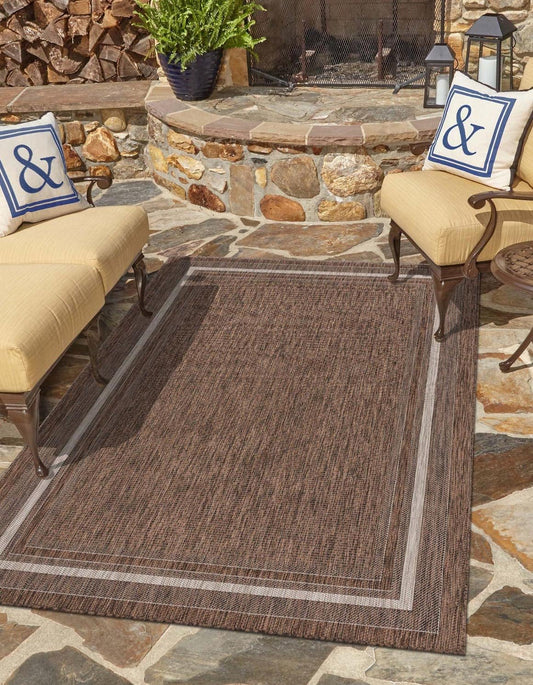 Unique Loom Outdoor Border Collection Area Rug - Soft Border (3' 3" x 5' 3" Rectangle Brown/Ivory)