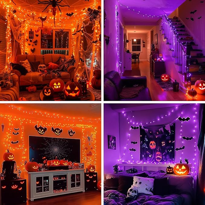 JMEXSUSS 500 LED Halloween Lights Outdoor Orange and Purple, 173ft Color Changing Halloween String Lights with Remote, Waterproof Christmas Tree Lights Plug in for Yard Tree Indoor Decor