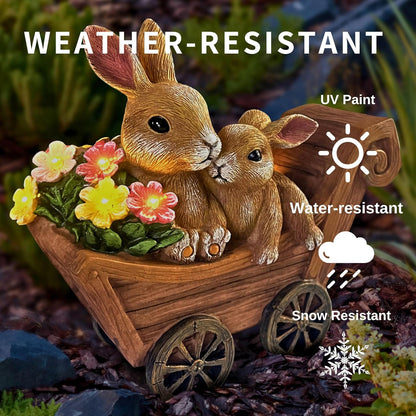 PRETMANNS Solar Rabbit Garden Statue - Mother & Baby Bunny Outdoor Decor with LED Lights for Patio, Yard Ornament & Gifts for Women & Mom - Medium