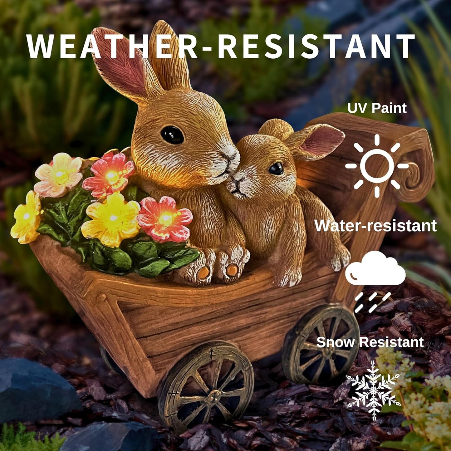 PRETMANNS Solar Rabbit Garden Statue - Mother & Baby Bunny Outdoor Decor with LED Lights for Patio, Yard Ornaments & Gifts for Women & Mom - Large