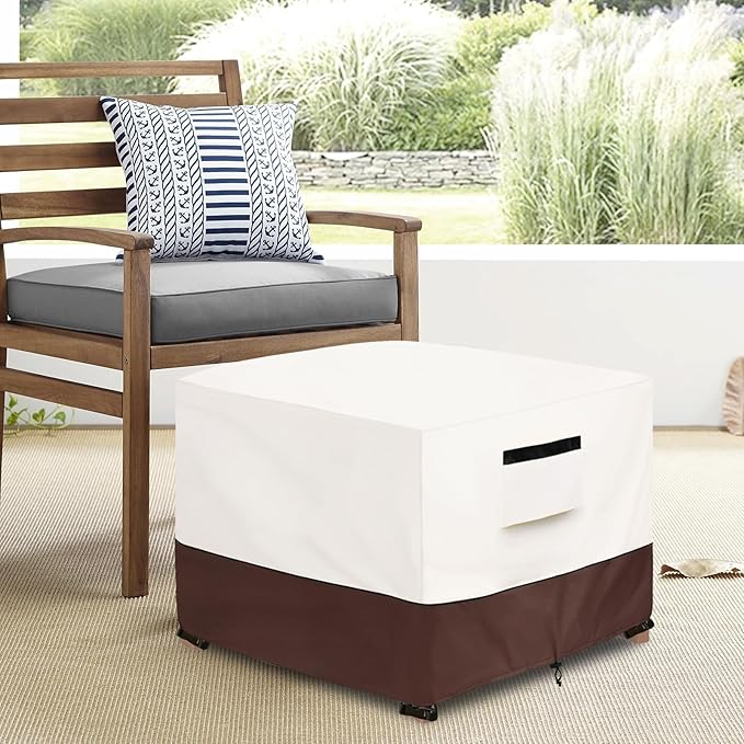 Patio Ottoman Cover,22W x 22D x 18H inch,Waterproof Square Patio Small Side Table Cover,Suitable for 3-Piece Outdoor Wicker Patio Bistro Set Side Table(Beige)