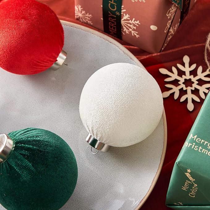 Christmas Ball Ornaments, 15 Pcs Red & Green Ornaments with Velvet, Multicolor Xmas Decorations for Christmas Tree Holiday Decor