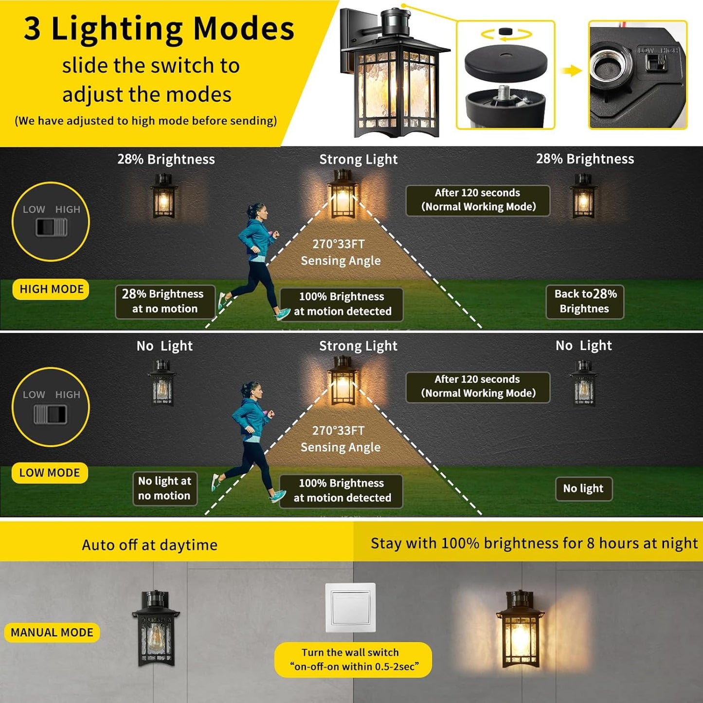 Dusk to Dawn Motion Sensor Light, Outdoor Light Fixture, Aluminum Wall Sconce Lighting, Front Porch Light, Exterior Lights for House Patio, Outside Lights, Wall Mount Anti-Rust Lantern