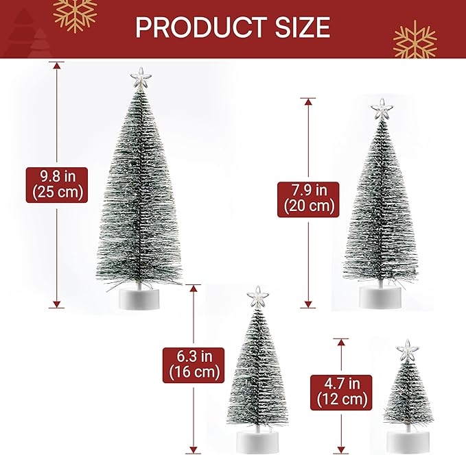 JOYIN 8 Pcs Mini Xmas Decor with LED Lights, Prelit Classic Small Christmas Tree in 4 Sizes with Star Topper, Tabletop Artificial Tree with Snow for Xmas Indoor Home Decor Holiday Festive (Green)