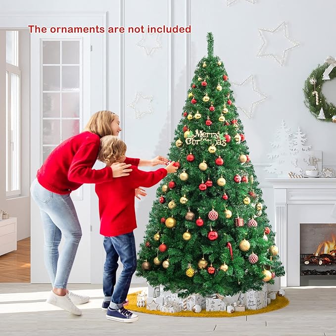 HAPPYGRILL 7 FT Unlit Artificial Christmas Tree, Luxuriant Verdant Realistic Xmas Tree with 950 PVC Branch Tips & Folding Metal Stand, Unlit Pine Tree for Festival Party