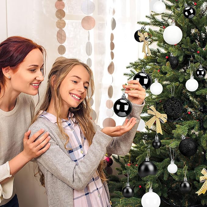 Aitsite 100 Pack Christmas Balls Christmas Tree Decoration Shatterproof Christmas Day Decoration Balls for Christmas Tree Decorations(Black and White)