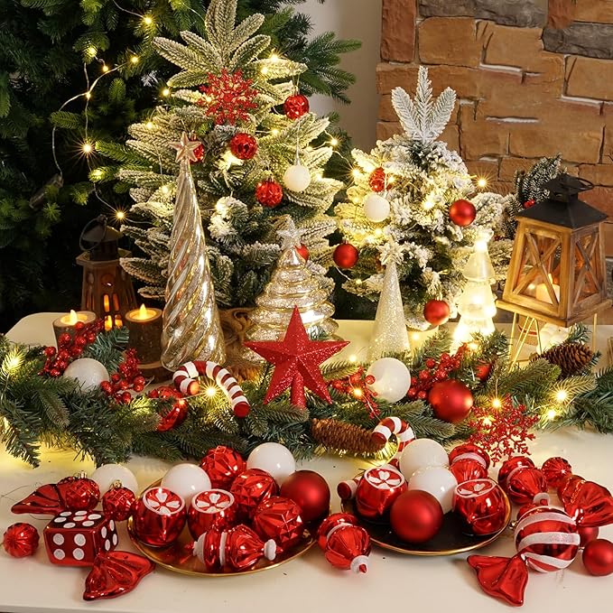 XmasExp 99-Pack Christmas Ball Ornaments Assorted Shatterproof Christmas Tree Decorations with Hand-held Gift Package for Xmas Tree,Home,Party (Red)