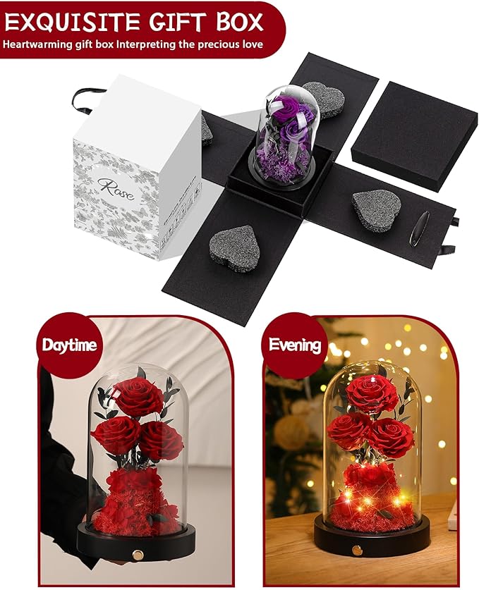 Flowers Roses Gifts for Mom Grandma,Forever Preserved Rose in Glass Dome, Christmas Anniversary Thanksging Birthday Real Roses Gifts for Wife Women Mother in Law/Red