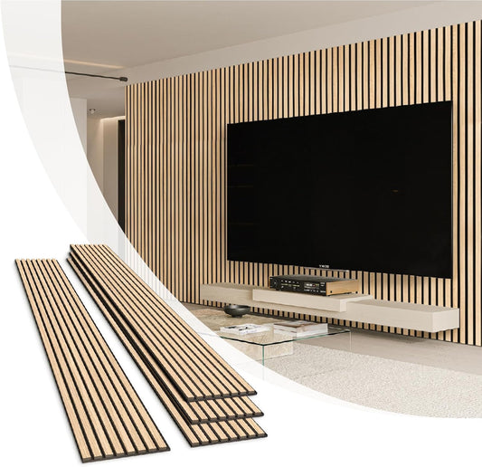Olanglab Wood Slat Wall Panels, Wooden Acoustic Wall Panels, 94.5"x12.6" Each 3D Wall Panels for Interior Wall Decor, 4 Pack in Total 94.5"x50.4" (Warm Oak)