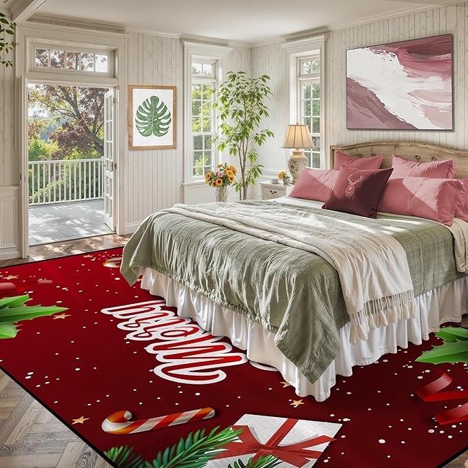 Christmas Decorative Rug 6' x 9' for Bedroom Living Room Christmas Tree Area Rug Indoor Throw Area Rug Washable Non Slip Rug for Dining Room Home Study Holiday Decor