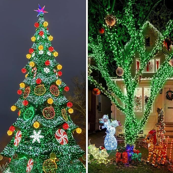 KNONEW 197FT 500 LED Christmas Lights Outdoor String Lights 8 Modes & Memory Fairy Light Plug in Waterproof LED String Lights for Xmas Yard Tree Wedding Party Holiday Decorations (Green)
