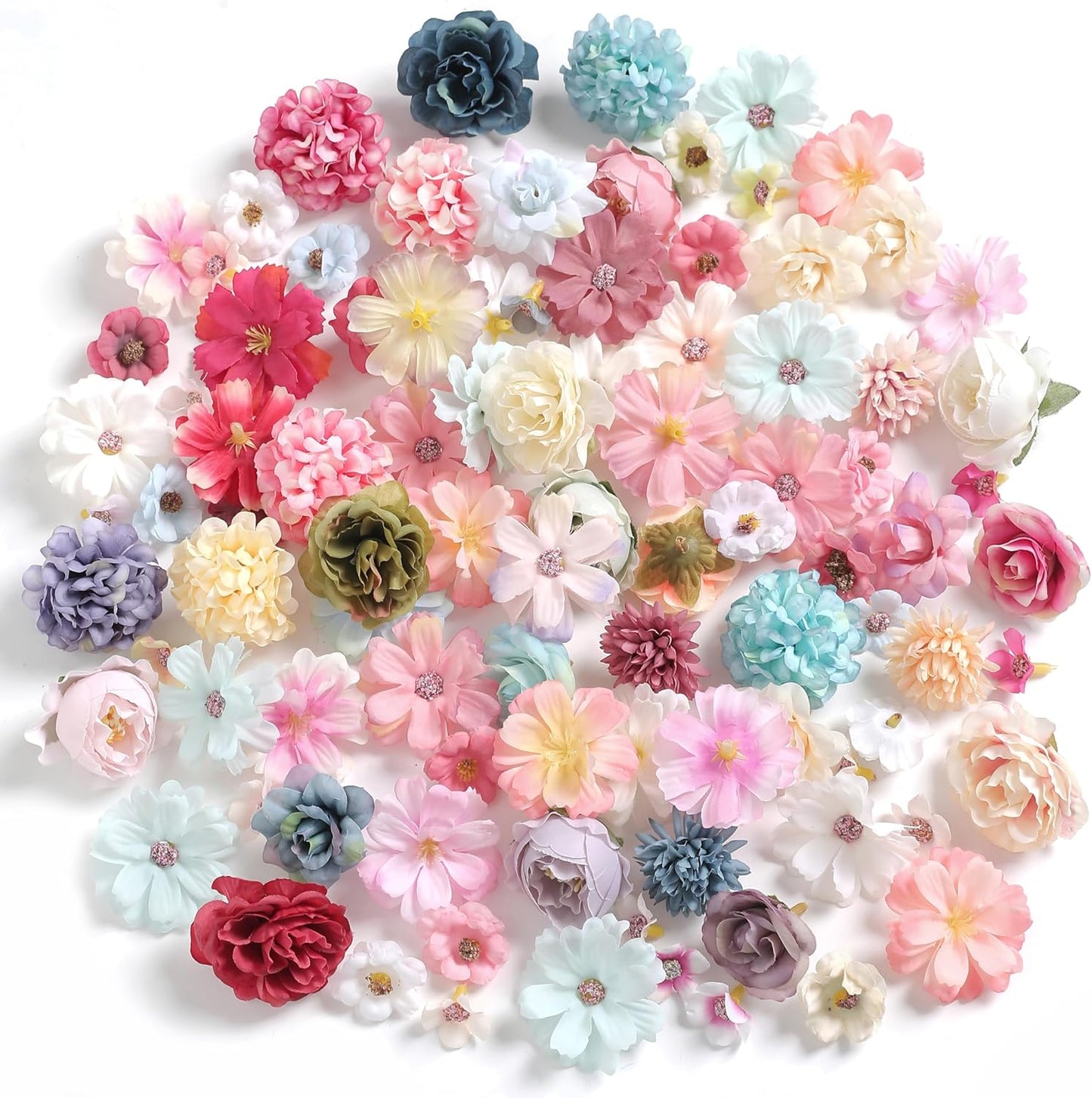 Faux Flower Heads Small Silk Artificial Flower DIY Fake Mini Flowers Rose Daisy Multicolor Flowers Craft Supplies for Wedding Party Wreath Graduation Season Party Home Decor
