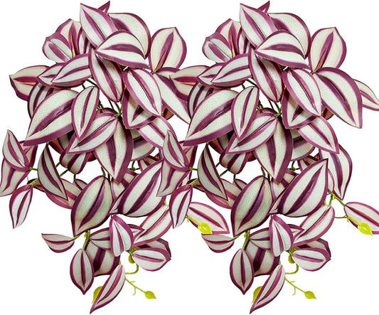 Woyrise 2 Pack Reptile Plants, Terrarium Hanging Plant Vines, Artificial Leaves with Suction Cup, Bearded Dragon Tank Accessories for Gecko Lizard Snake Frog Tortoise Decorations - Zebrina Purple